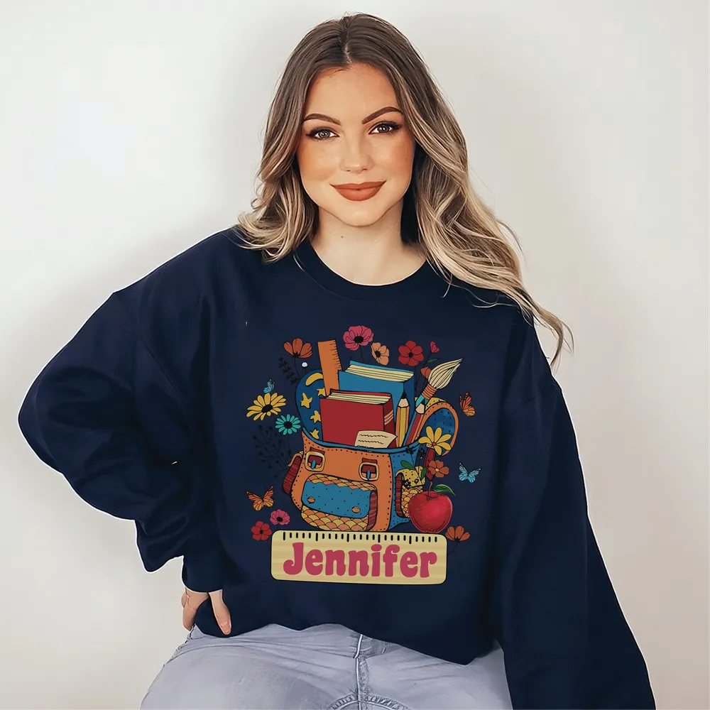 Custom Teacher Shirt, Teacher Team Shirts, Personalized School, Teacher Gift, Customized Name Teacher Shirt, Teacher Wildflower Shirt Unisex Sweatshirt white s