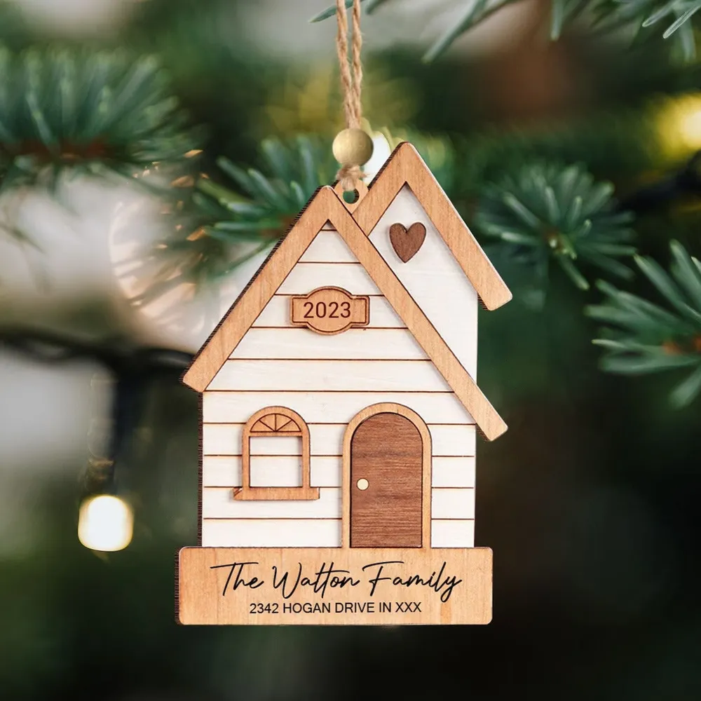 Personalize 2 layers wooden ornament - House Personalize 2 layers wooden ornament - House 1pc style-1