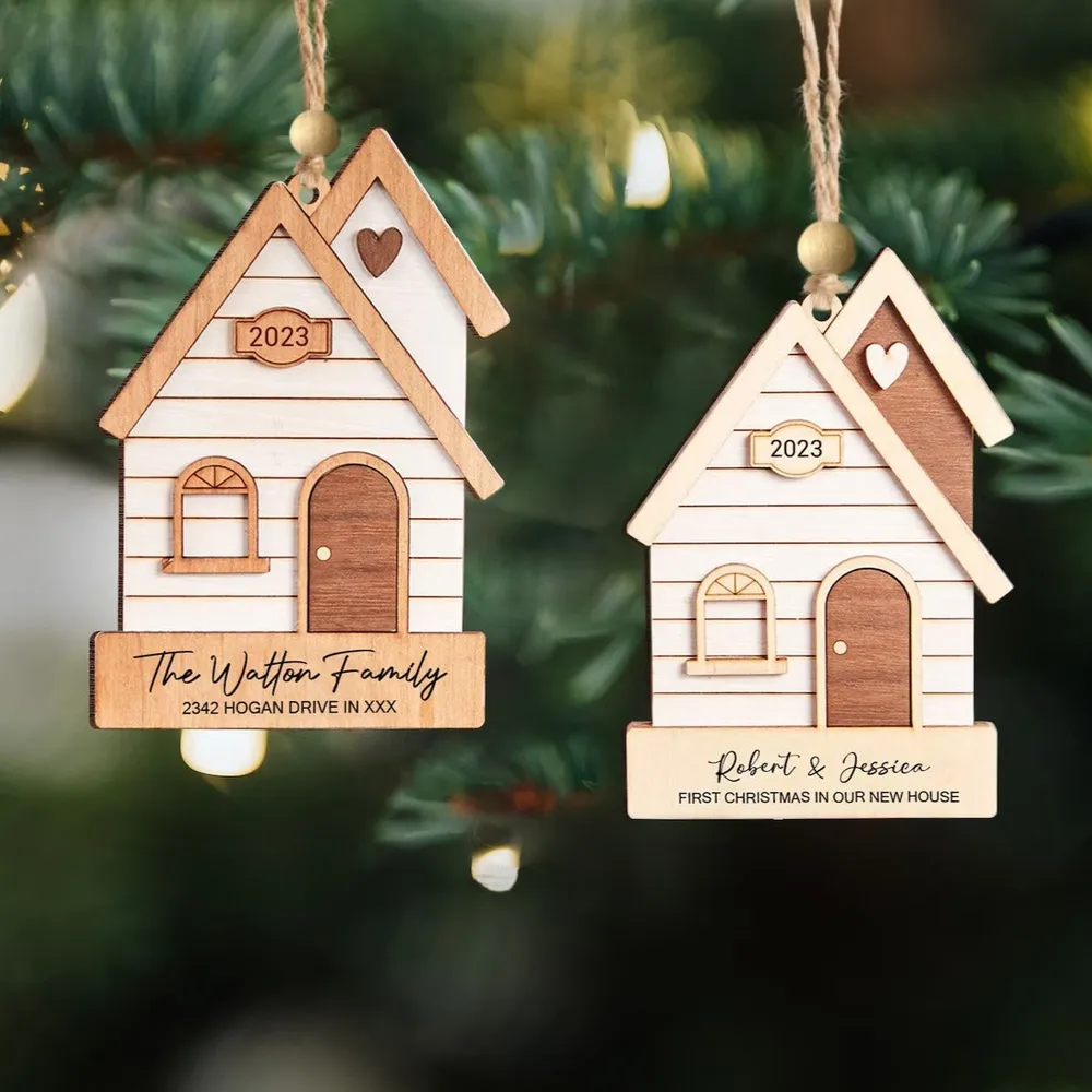 Personalize 2 layers wooden ornament - House Personalize 2 layers wooden ornament - House 1pc style-1
