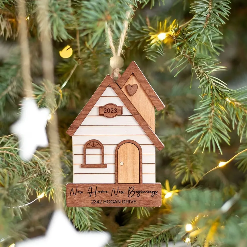 Personalize 2 layers wooden ornament - House Personalize 2 layers wooden ornament - House 1pc style-1