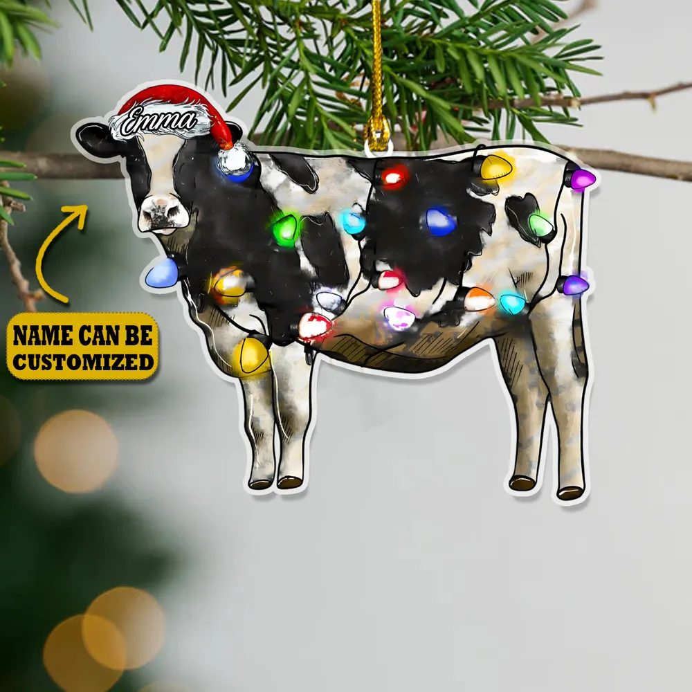Cow Christmas Arcylic Ornament Customized - Gift For Farm , Ornament Decor