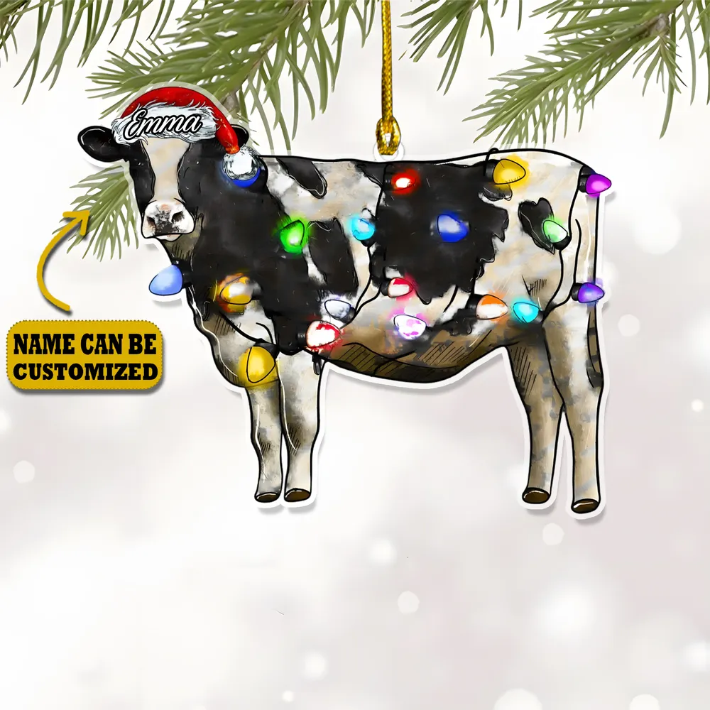 Cow Christmas Arcylic Ornament Customized - Gift For Farm , Ornament Decor
