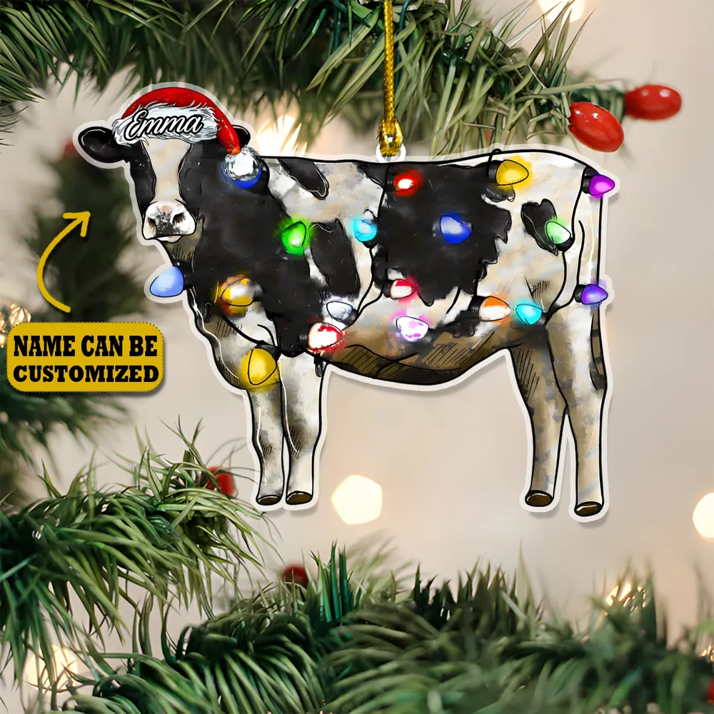 Cow Christmas Arcylic Ornament Customized - Gift For Farm , Ornament Decor