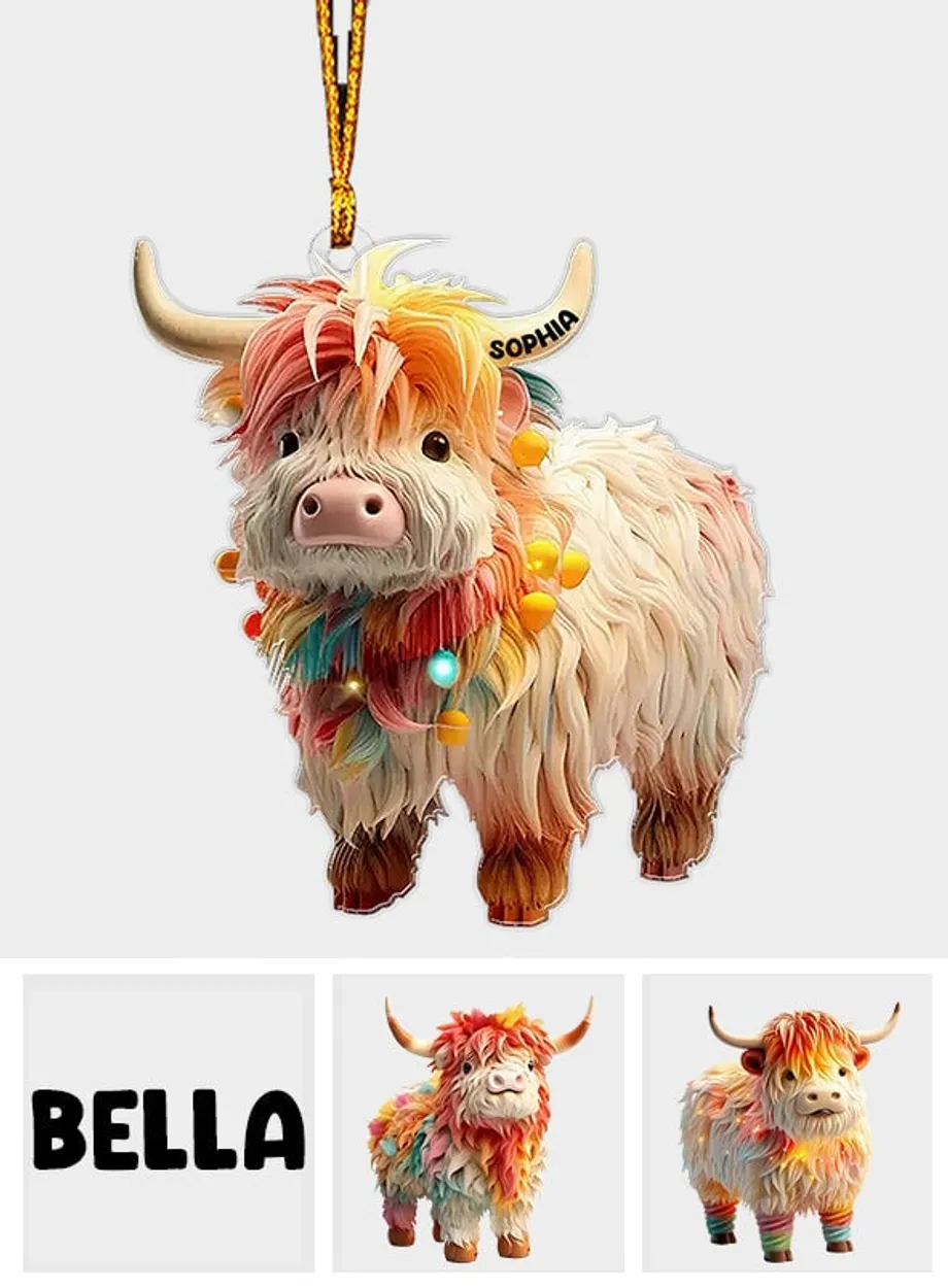 Cow Christmas Arcylic Ornament - Gift For Farm , Ornament Decor 2