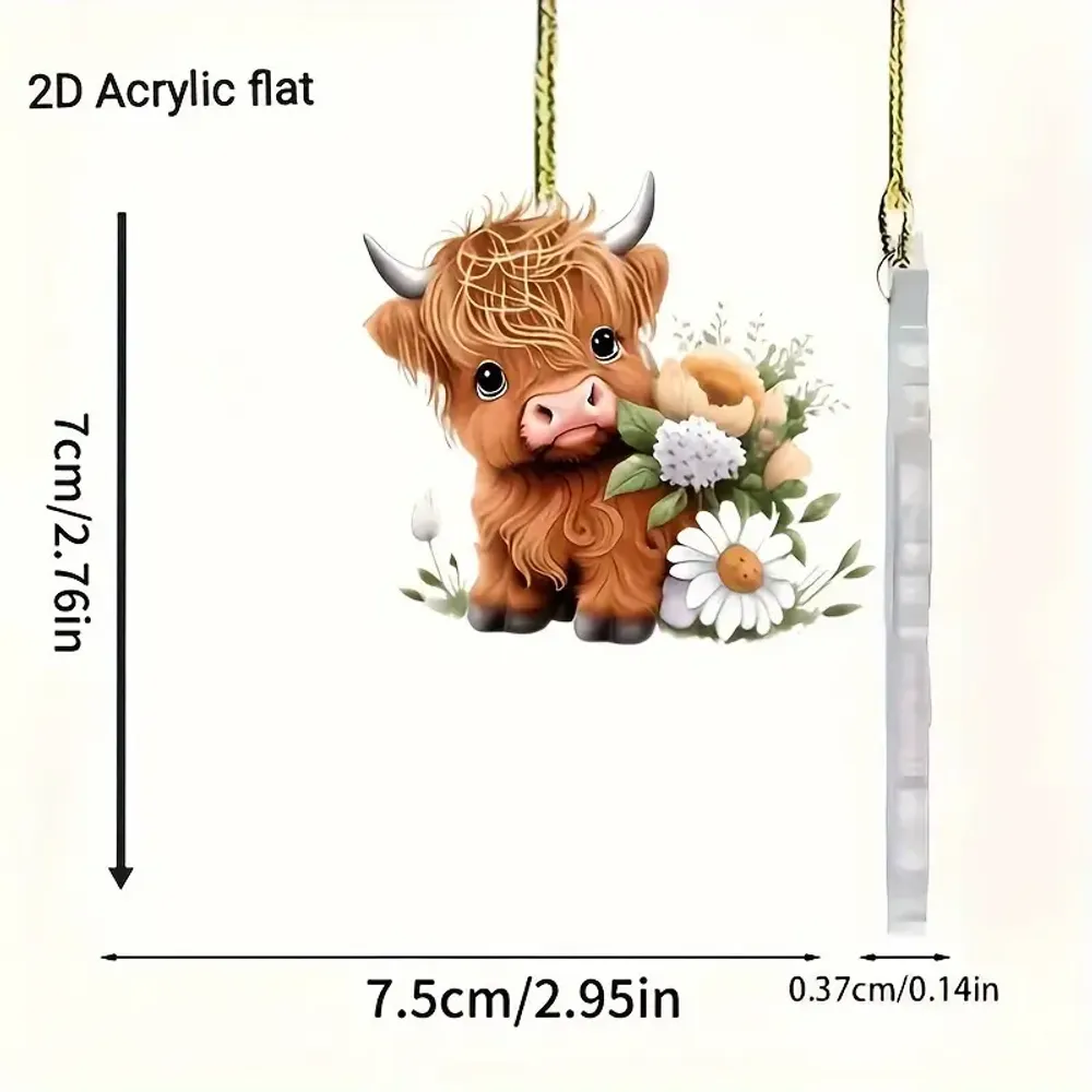 Baby Cute Cow With Flowers  Arcylic Ornament - Gift For Farm , Ornament Decor