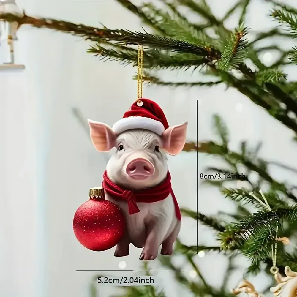 Christmas Pig Colorful Arcylic Ornament - Gift For Farm , Ornament Decor