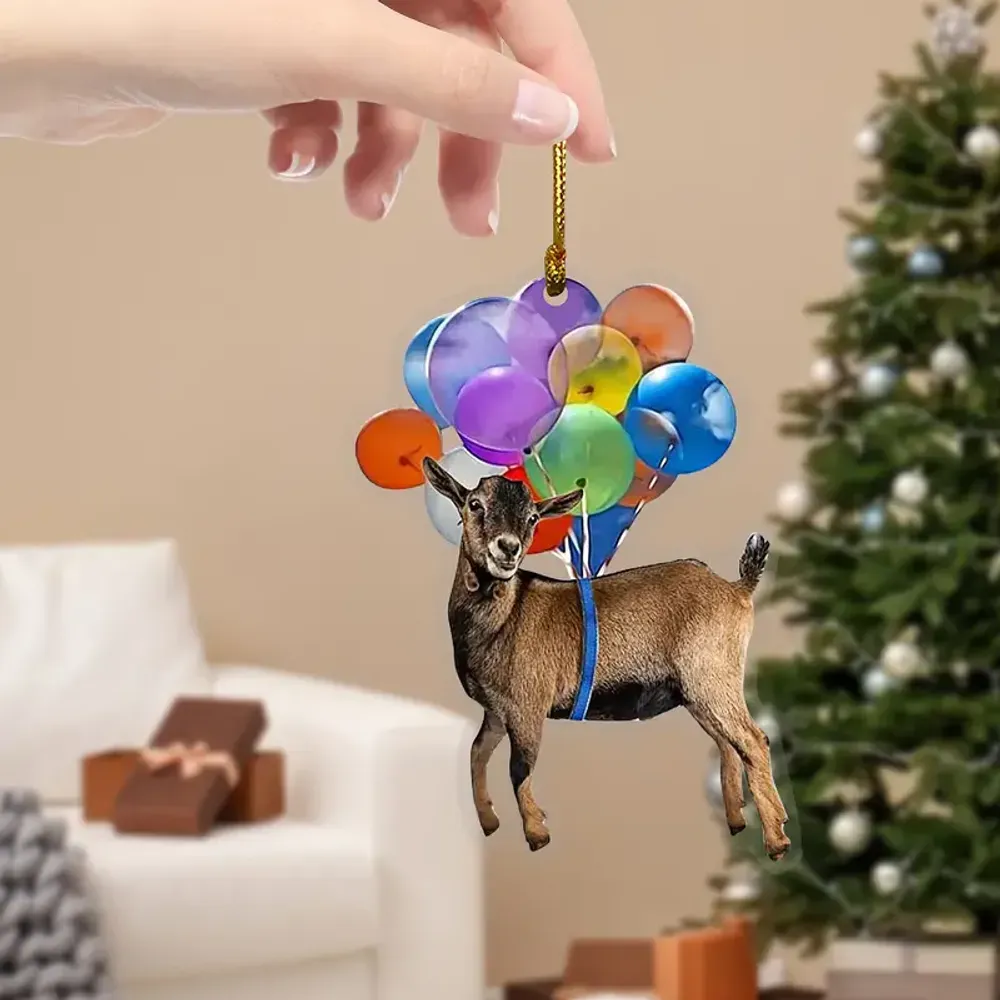Christmas Acrylic Goat Ornament with Balloons - Gift For Farm , Ornament Decor , Birthday Gift
