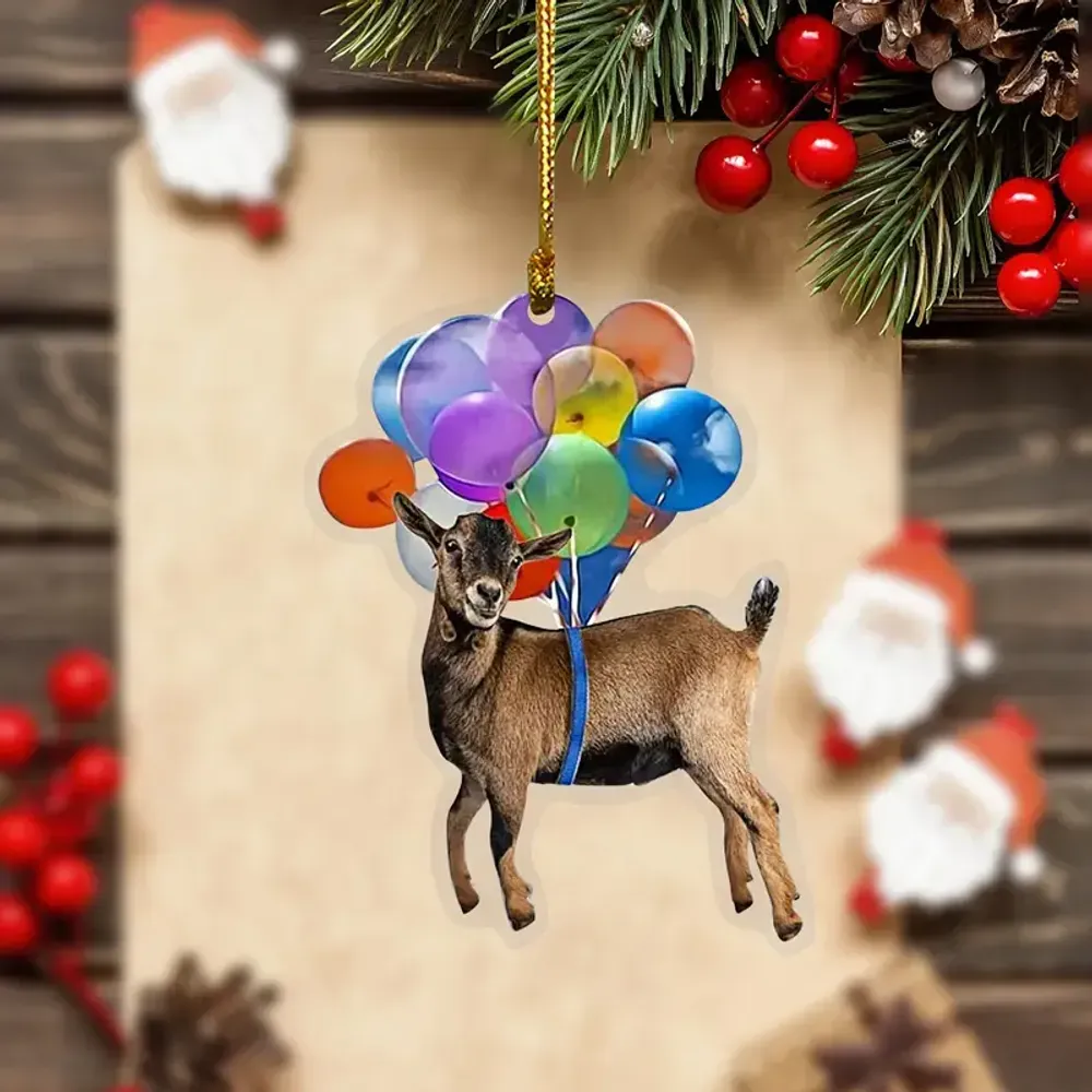 Christmas Acrylic Goat Ornament with Balloons - Gift For Farm , Ornament Decor , Birthday Gift