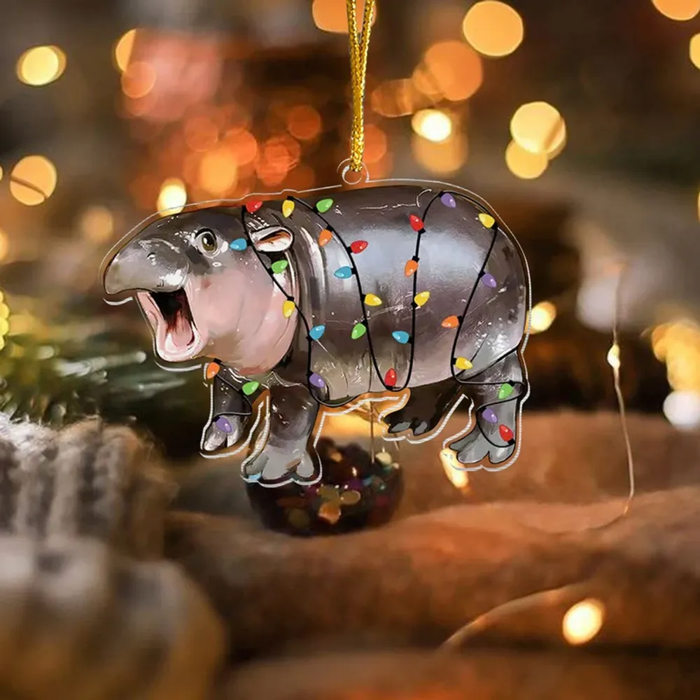 Cute Baby Hippo Moo Deng Acrylic Ornament - Gift For Christmas , Ornament Decor , Birthday Gift