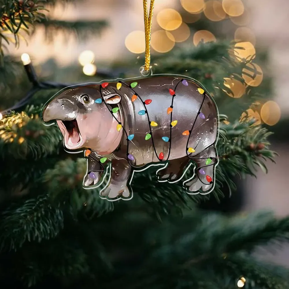Cute Baby Hippo Moo Deng Acrylic Ornament - Gift For Christmas , Ornament Decor , Birthday Gift