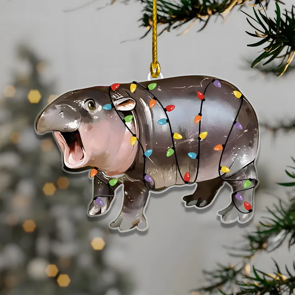 Cute Baby Hippo Moo Deng Acrylic Ornament - Gift For Christmas , Ornament Decor , Birthday Gift