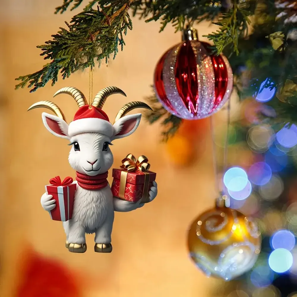 Goat With Gift Boxes Arcylic Ornament - Gift For Farm , Ornament Decor