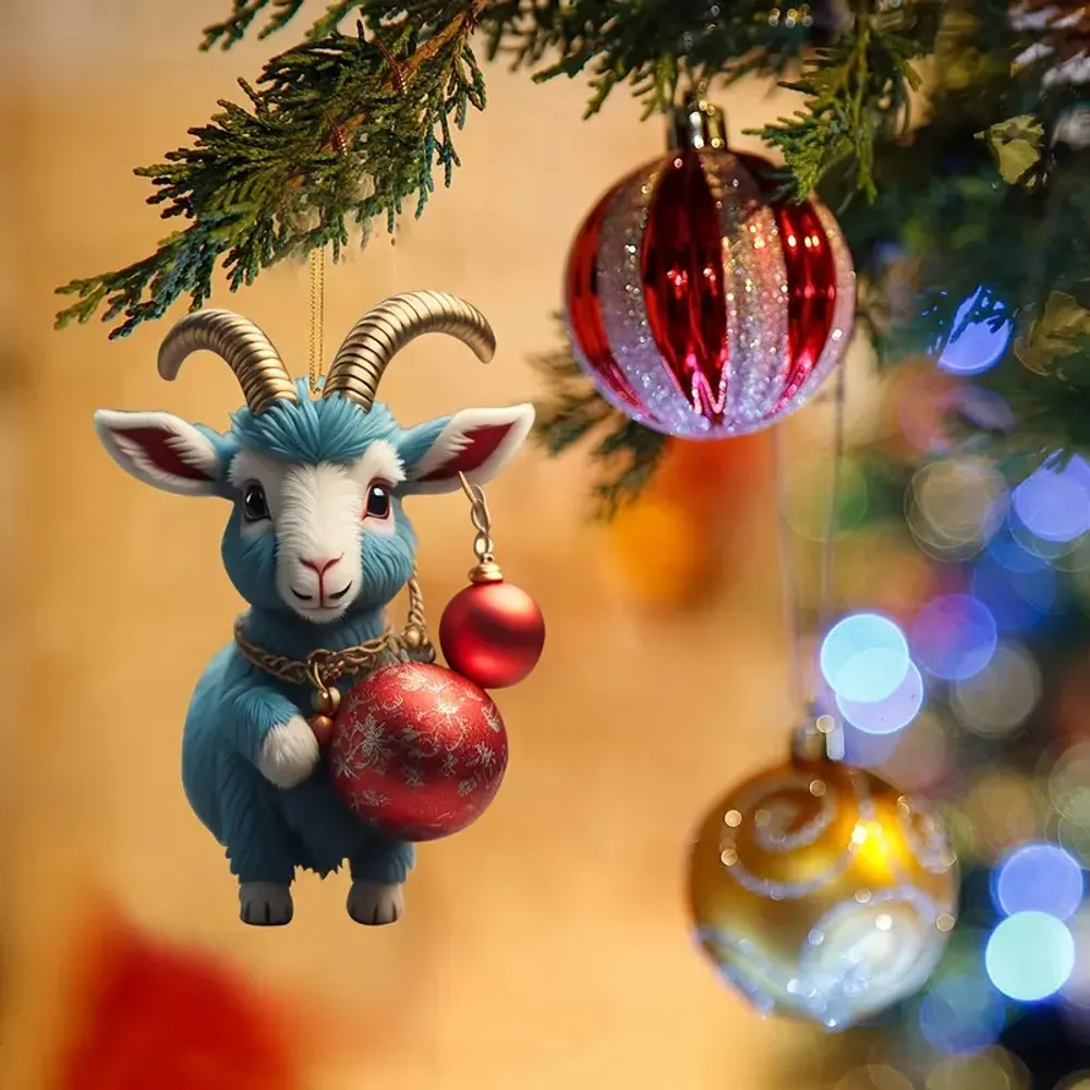 Blue Goat With Balls Arcylic Ornament - Gift For Farm , Ornament Decor