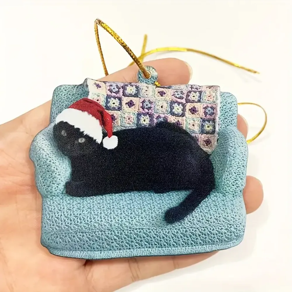 Black Cat On Sofa Arcylic Ornament - Gift For Christmas , Ornament Decor