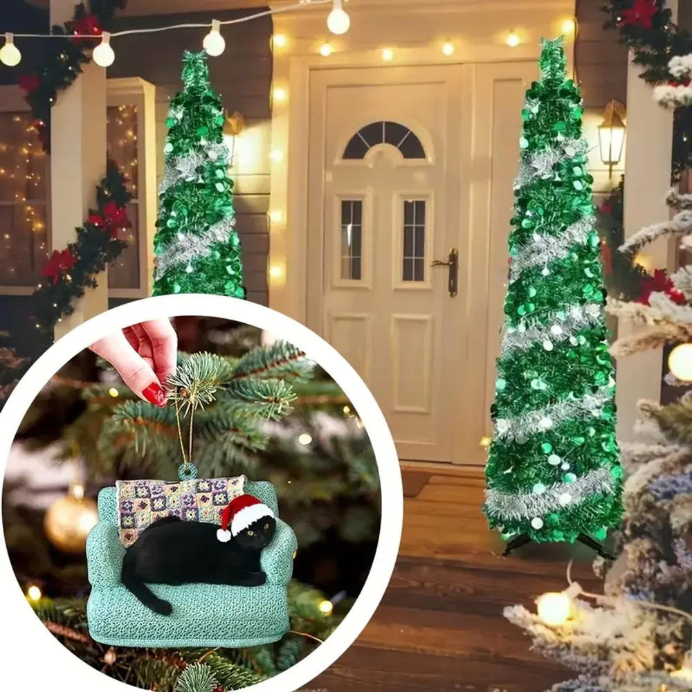 Black Cat On Sofa Arcylic Ornament - Gift For Christmas , Ornament Decor
