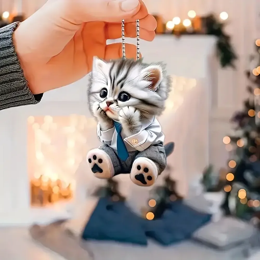 Whimsical  Cute Cat Arcylic Ornament - Gift For Christmas , Ornament Decor