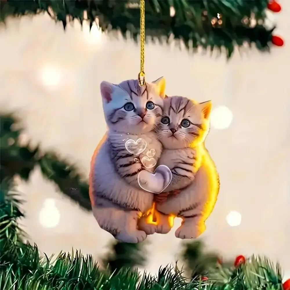 Adorable Couple Cat Arcylic Ornament - Gift For Christmas , Ornament Decor