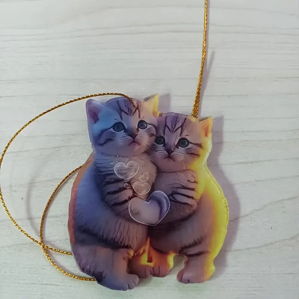 Adorable Couple Cat Arcylic Ornament - Gift For Christmas , Ornament Decor
