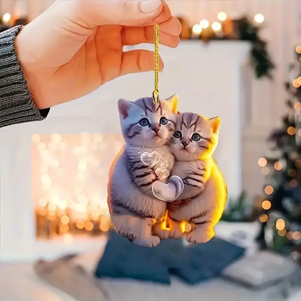 Adorable Couple Cat Arcylic Ornament - Gift For Christmas , Ornament Decor