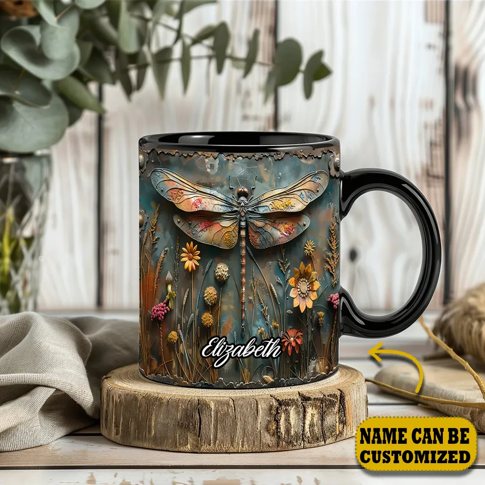 Beautiful Dragonfly Flower Vintage Personalized Accent Mug