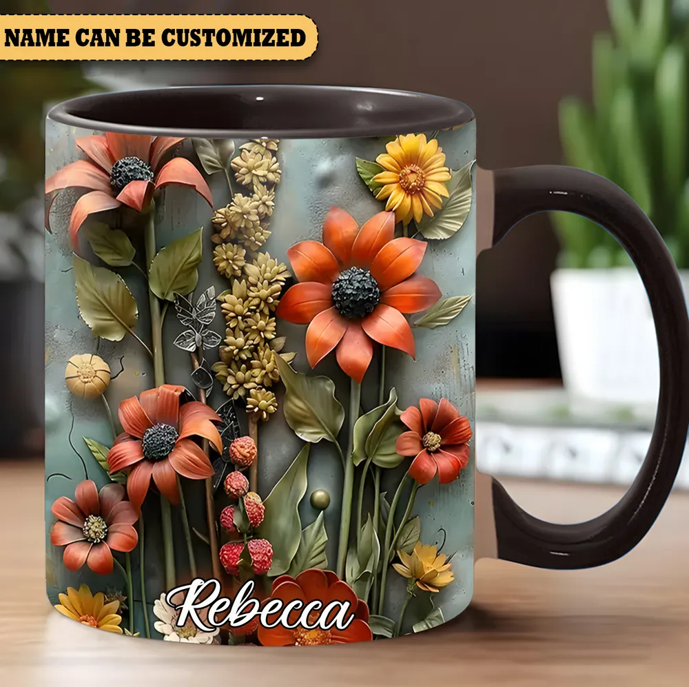 Personalized Flowers Accent Mug - Nature Gift , Flower Lover