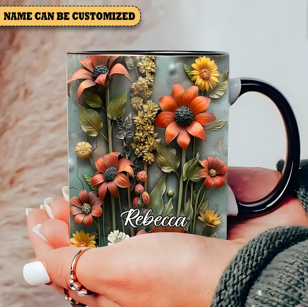 Personalized Flowers Accent Mug - Nature Gift , Flower Lover