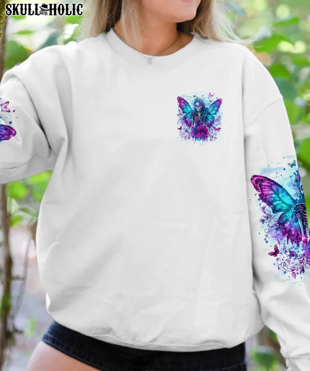 KARMA FAIRY - All Over Print , Skull Drawing, Skull Art, Skull Tattoos AOP Unisex Standard Crewneck Sweatshirt 2 white s