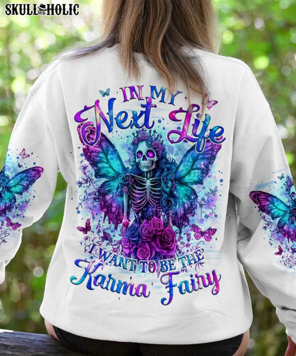KARMA FAIRY - All Over Print , Skull Drawing, Skull Art, Skull Tattoos AOP Unisex Standard Crewneck Sweatshirt 2 white s