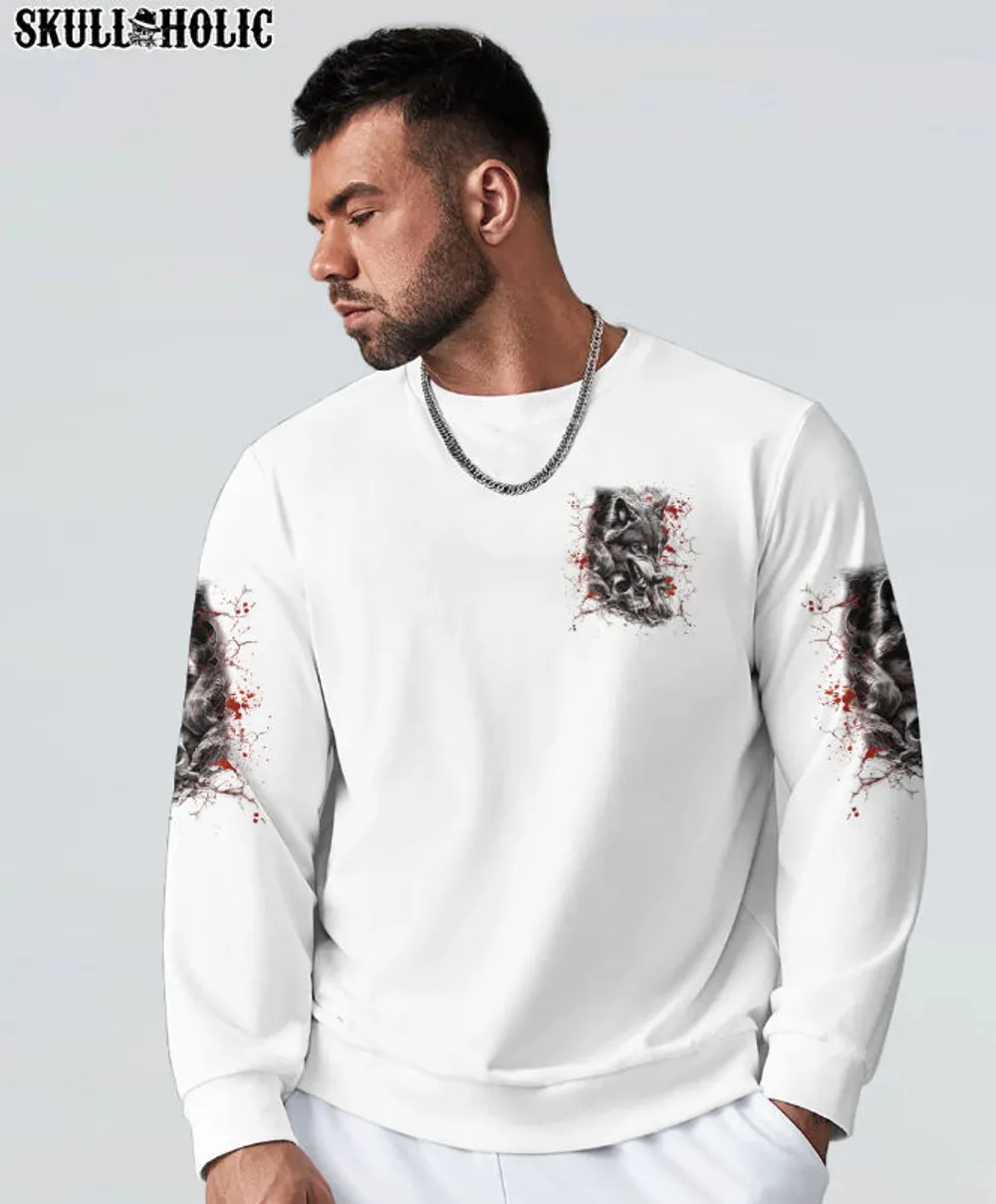 YOUR FIRST MISTAKE WOLF - All Over Print , Skull Drawing, Skull Art, Skull Tattoos AOP Unisex Standard Crewneck Sweatshirt 2 white s
