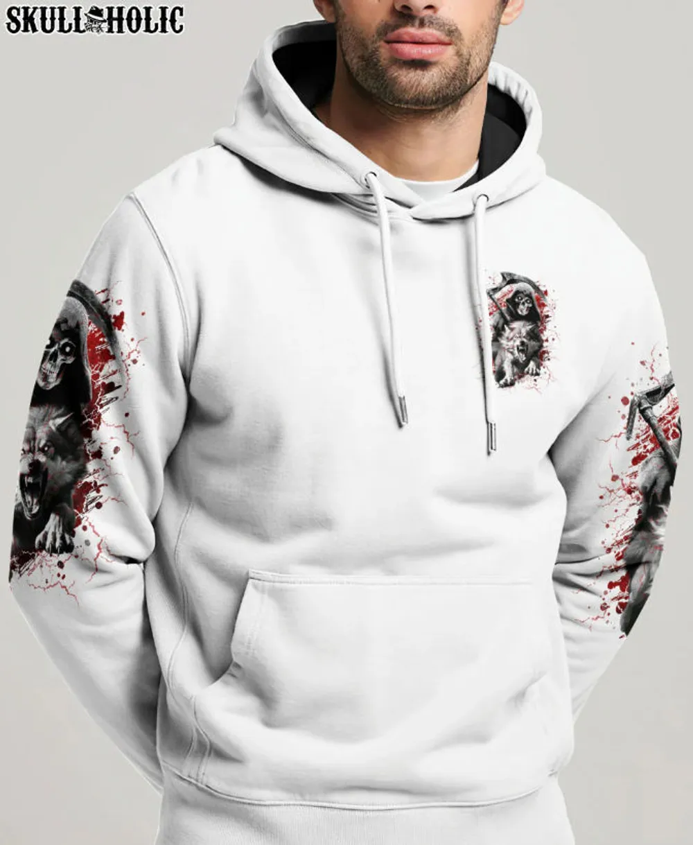 YOUR FIRST MISTAKE WOLF - All Over Print , Skull Drawing, Skull Art, Skull Tattoos AOP Unisex Standard Hoodie 2 white s