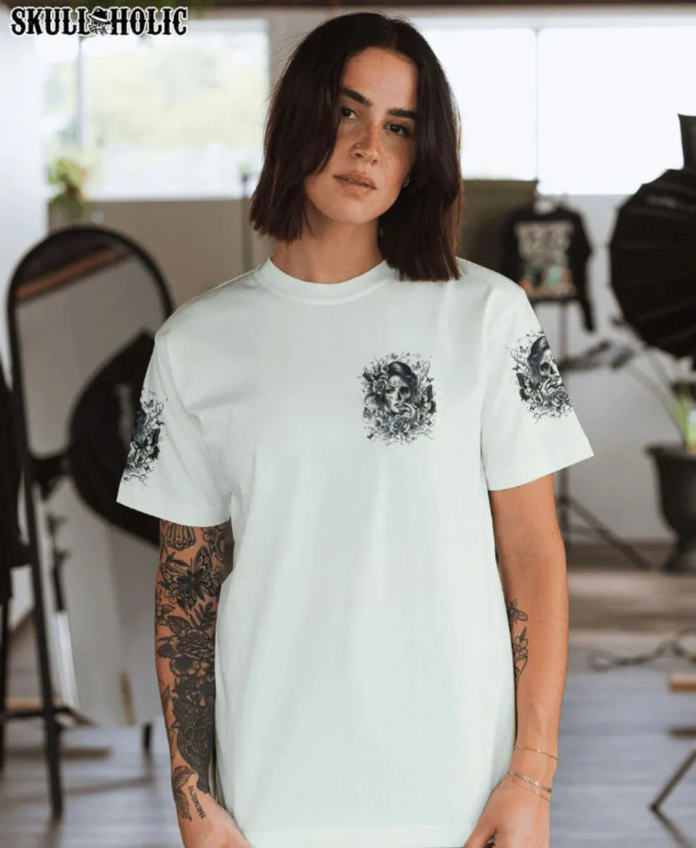 DON'T TRY TO FIGURE ME OUT SKULL LADY - All Over Print , Skull Drawing, Skull Art, Skull Tattoos AOP Unisex Standard T-shirt 2 white s