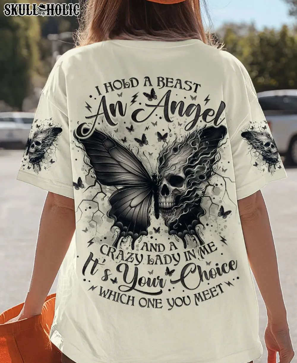 I HOLD A BEAST AN ANGEL - All Over Print , Skull Drawing, Skull Art, Skull Tattoos AOP Unisex Standard T-shirt 2 white s