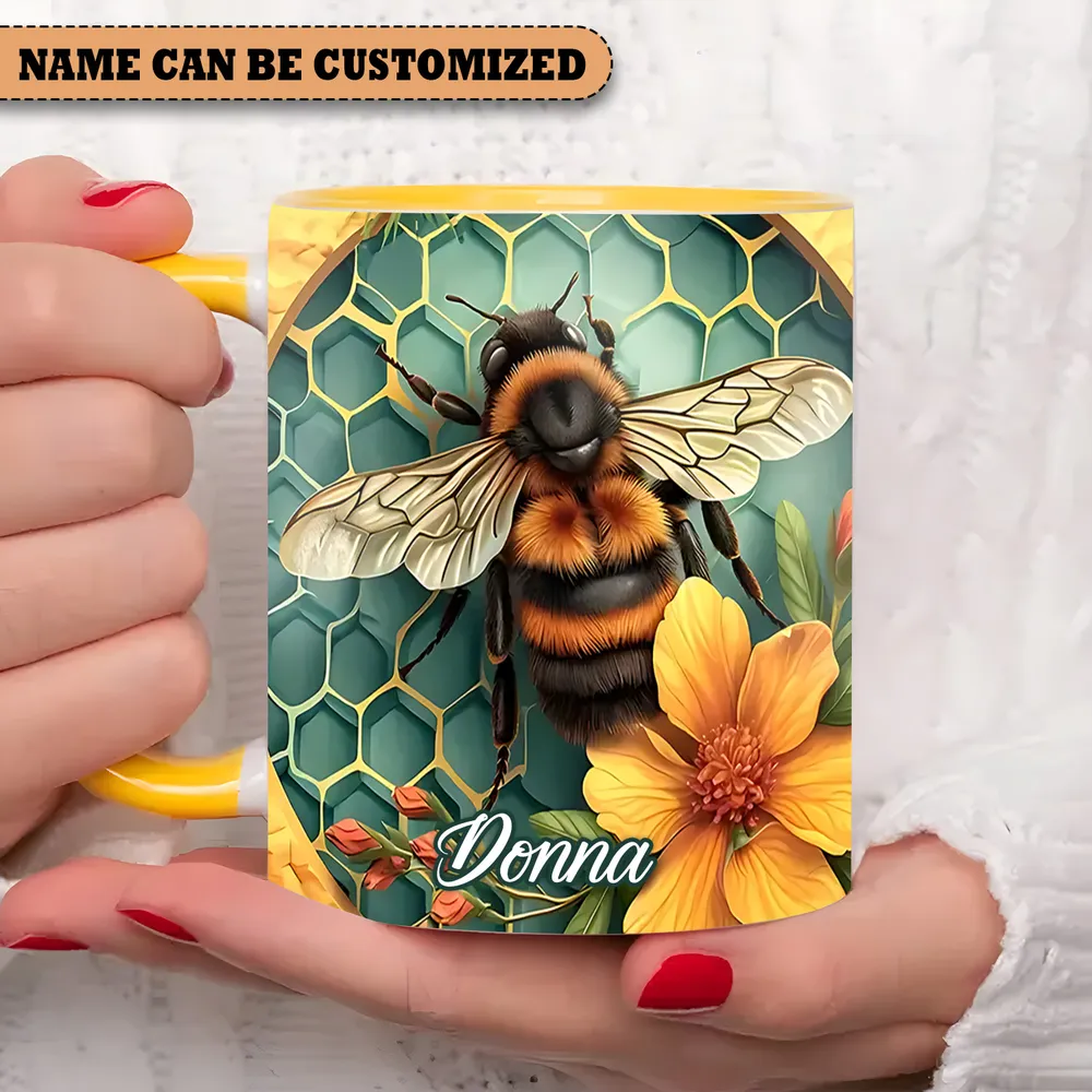 Personalized Flower & Bee Accent Mug