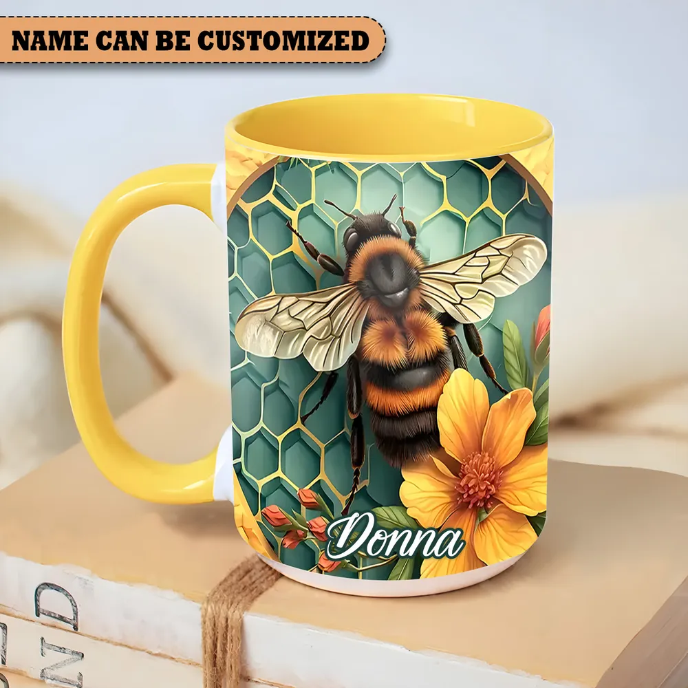 Personalized Flower & Bee Accent Mug