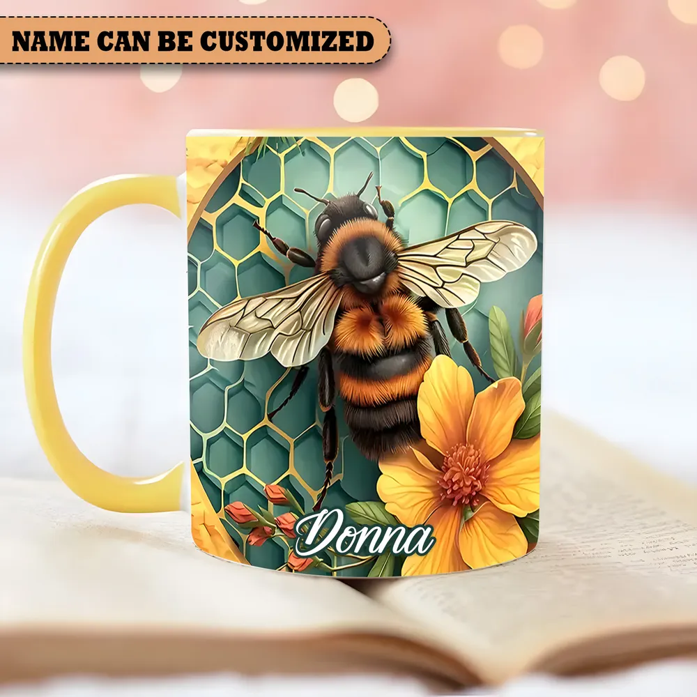 Personalized Flower & Bee Accent Mug