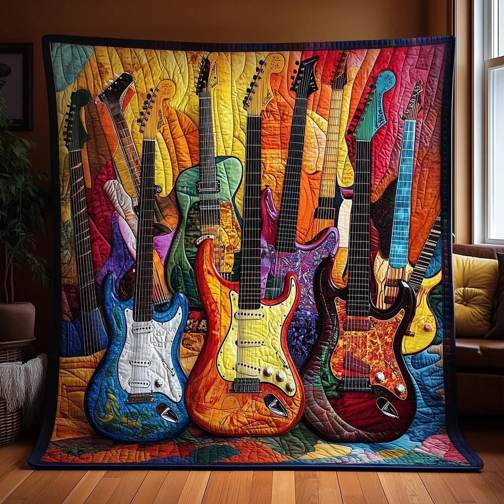 Guitars Sunshine Quilted Blanket