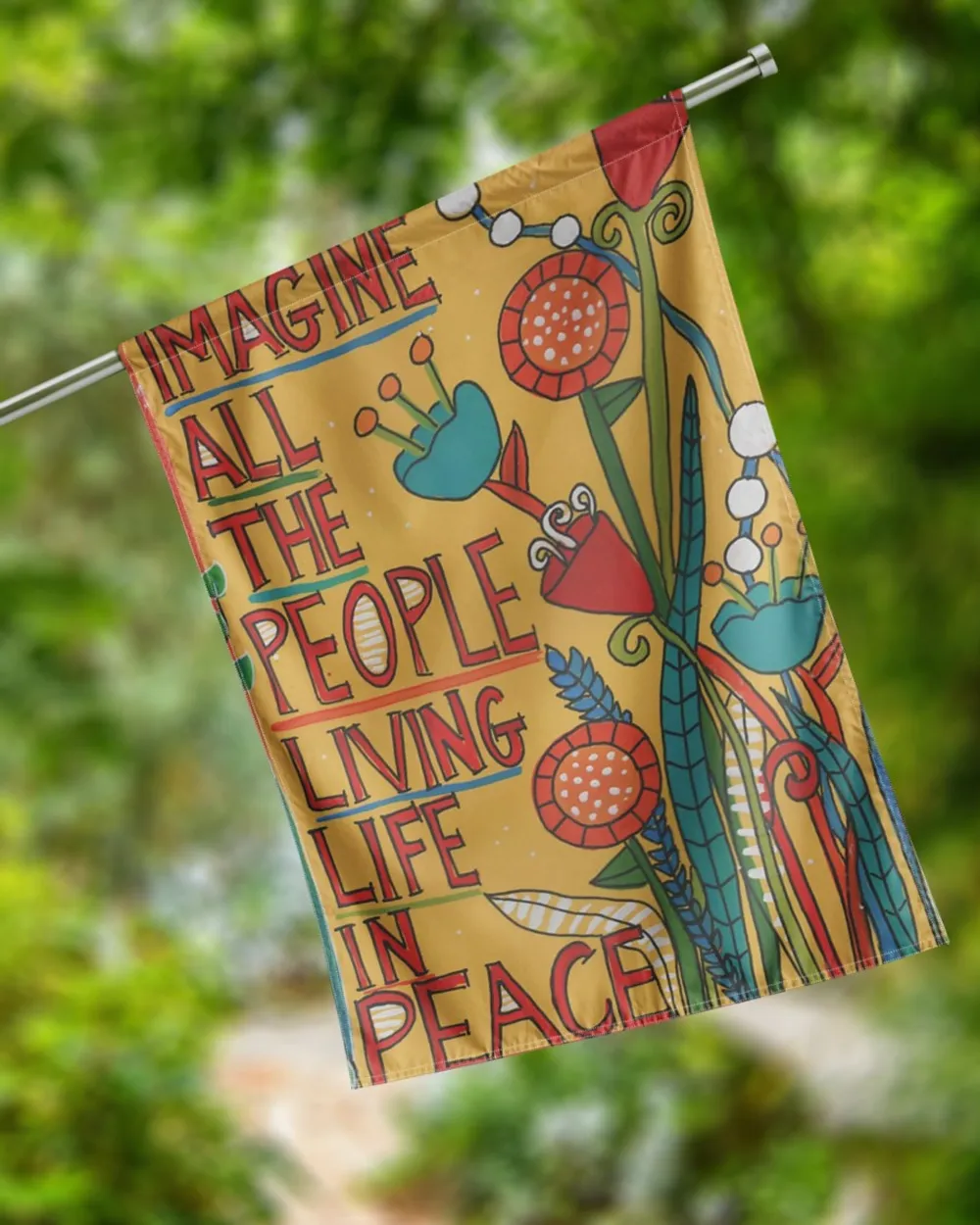 Imagine All The People Living Life In Peace Flag