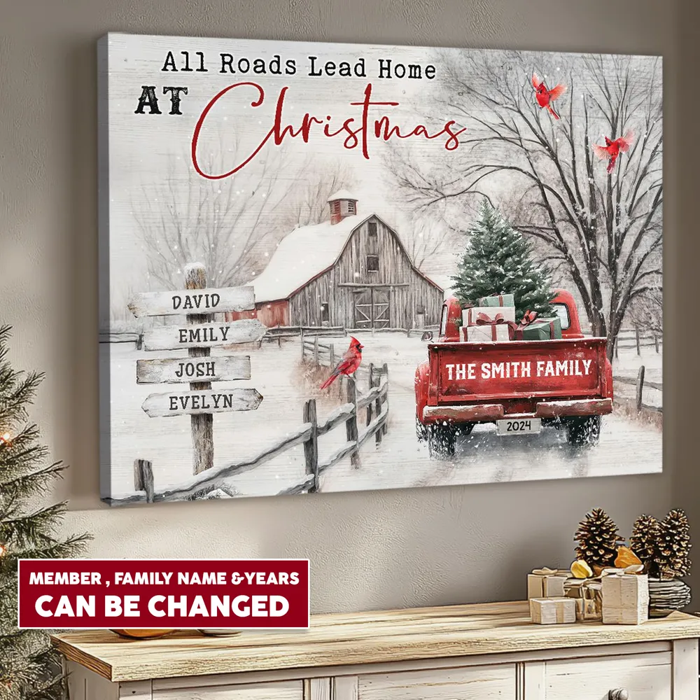 All Roads Lead Home At Christmas - Personalized Family Canvas