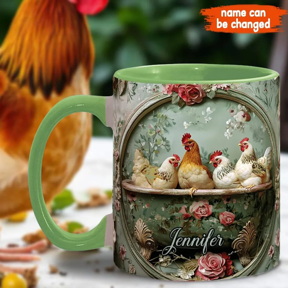 Personalized Chicken Flowers Accent Mug