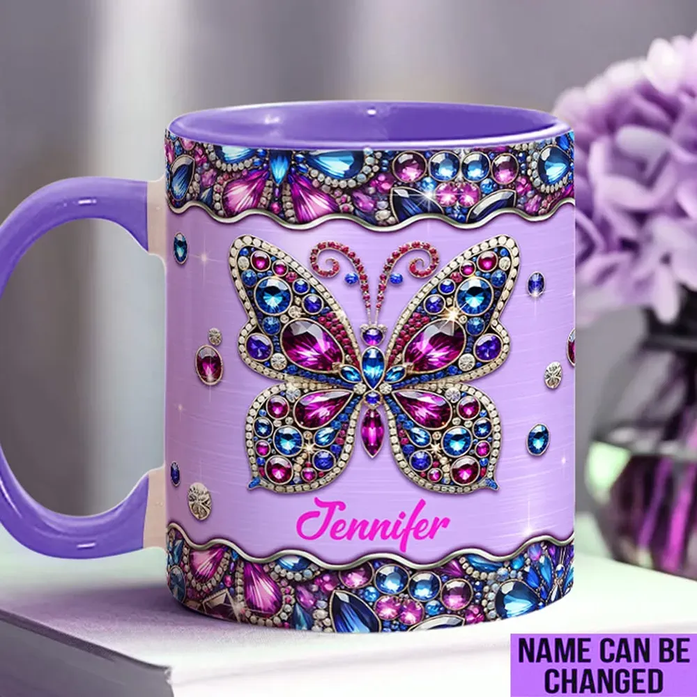 Personalized Sparkle Butterfly Accent Mug 2