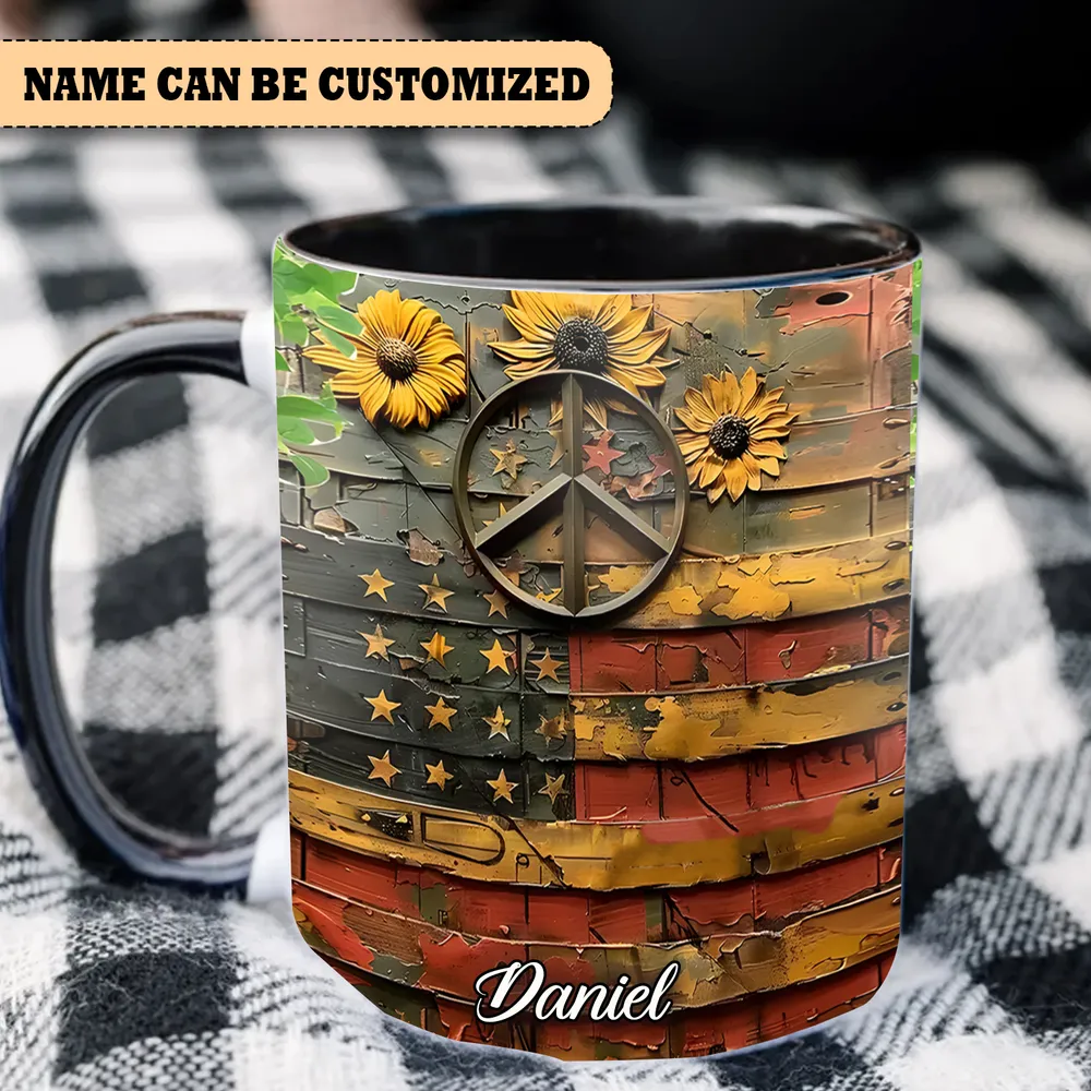 Personalized Hippie Symbol USA Accent Mug