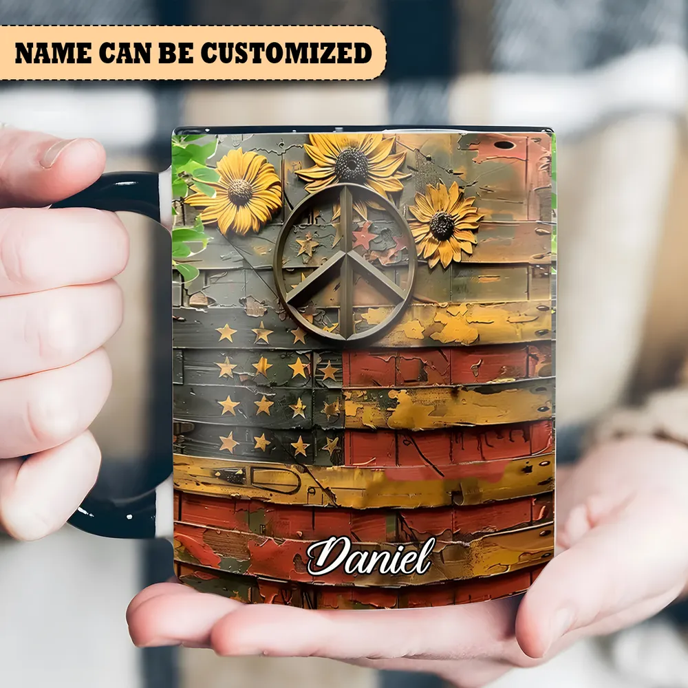 Personalized Hippie Symbol USA Accent Mug