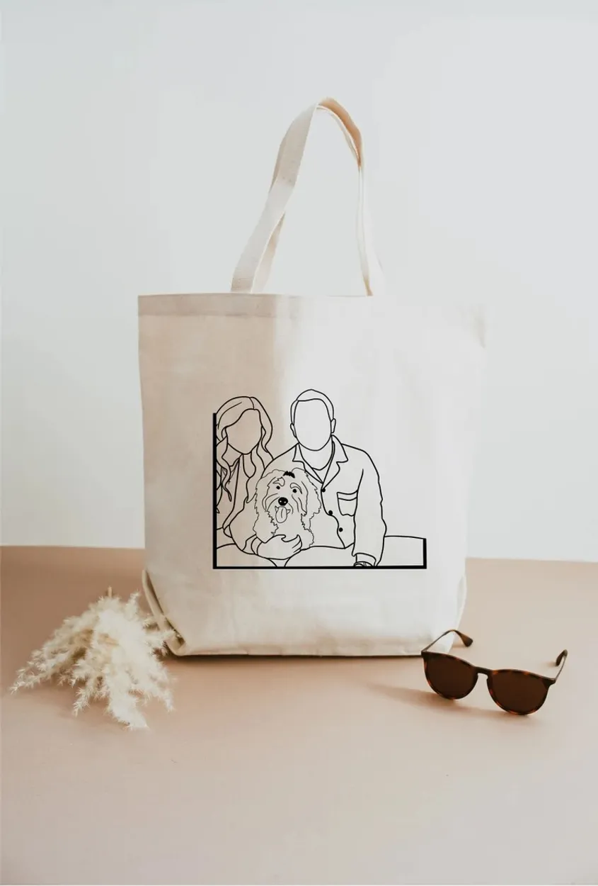 Custom Portrait Cat Dog Family Tote Bag