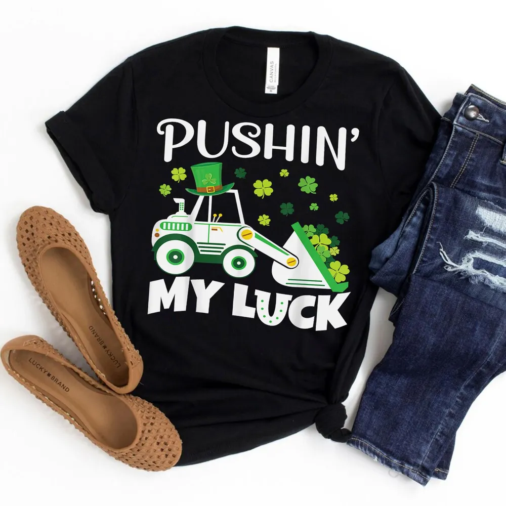 Pushing My Luck Tractor Truck St Patricks Day Boys Toddler Shirt