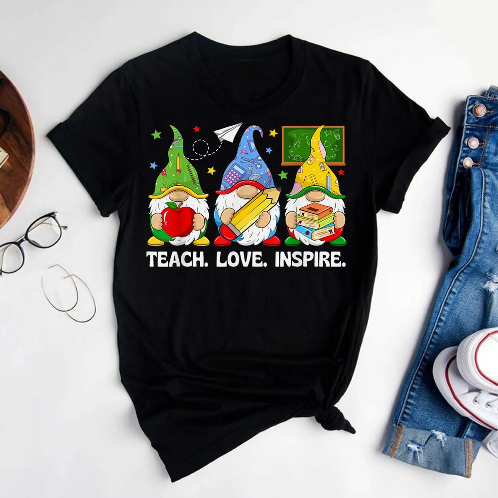 Cute Gnomes Teach Love And Inspire Back To School Teacher Shirt