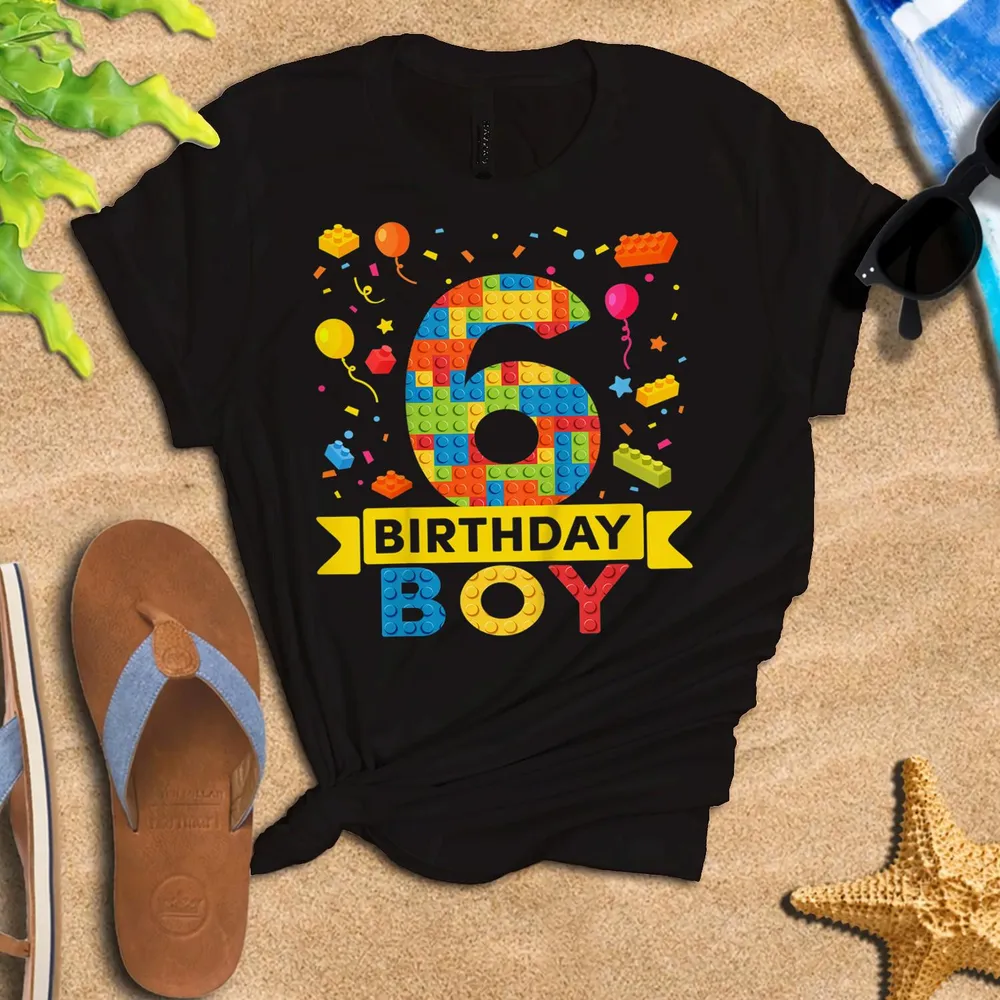 Kids 6 Year Old Building Blocks 6th Birthday Boy Shirt