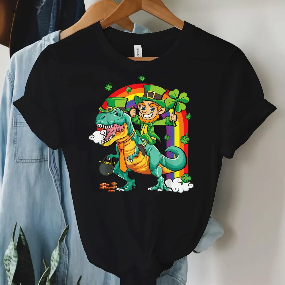 Kids Dino St Patricks Day Shirt Toddler Boys Girl Leprechaun Shirt