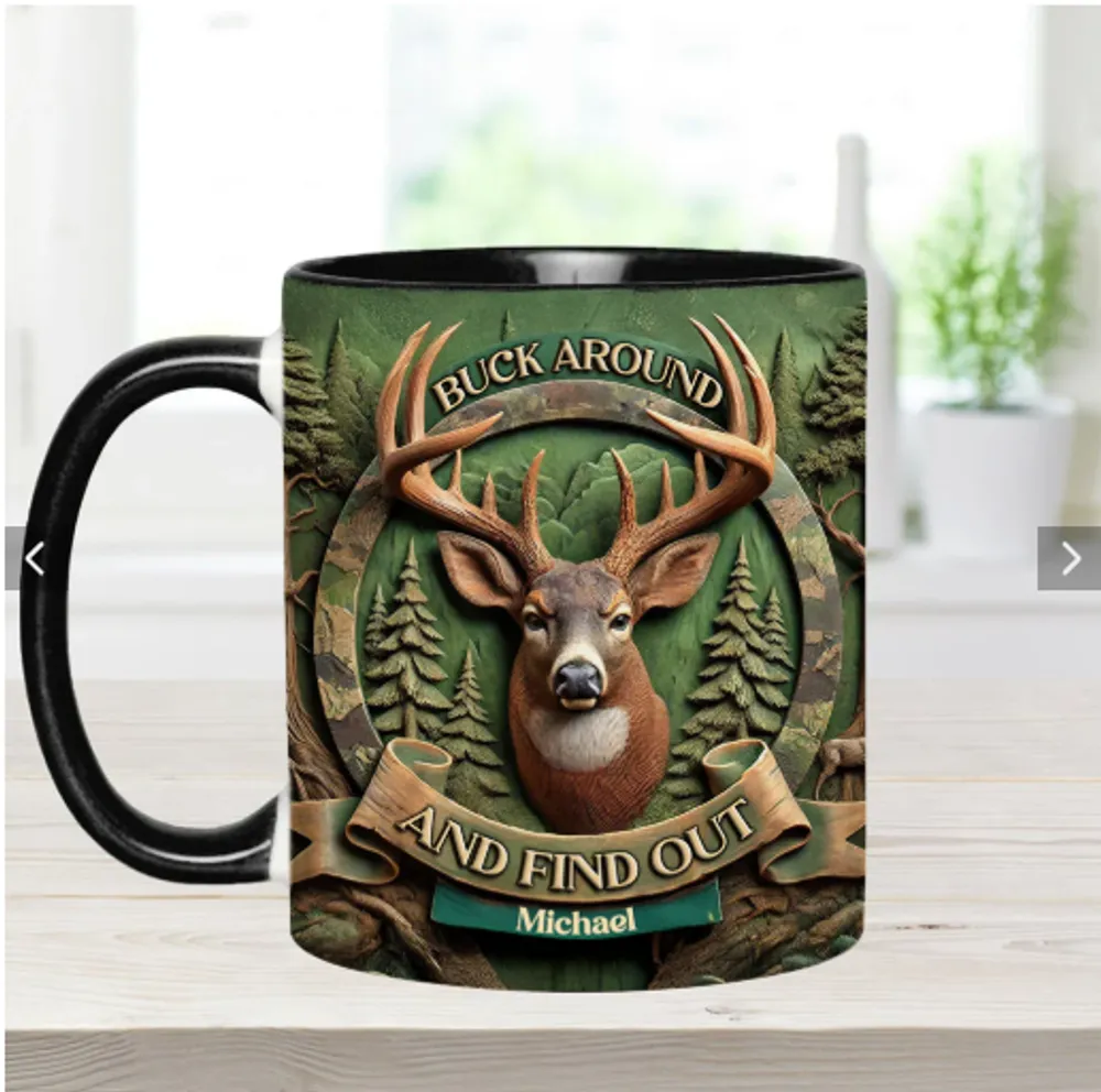 Personalized Hunting Deer Buck Around Accent Mug 15oz