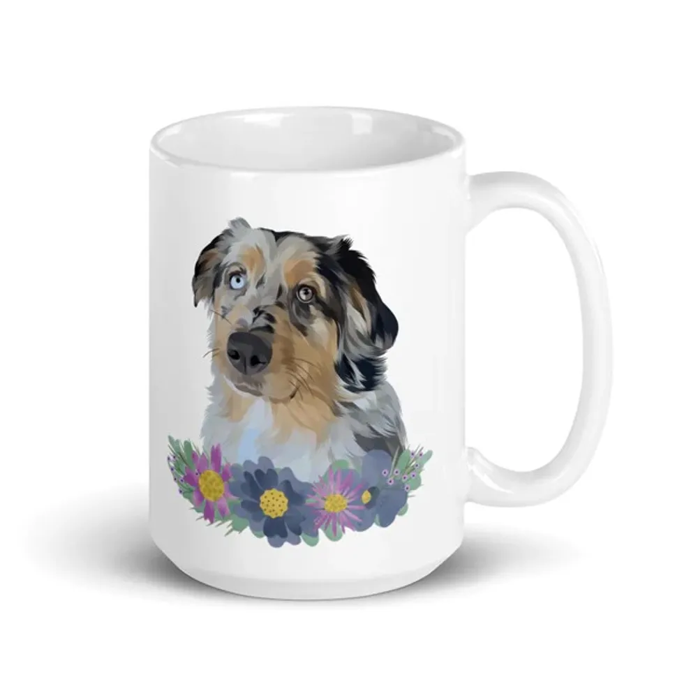 Custom Pet Portrait Mug with Flowers