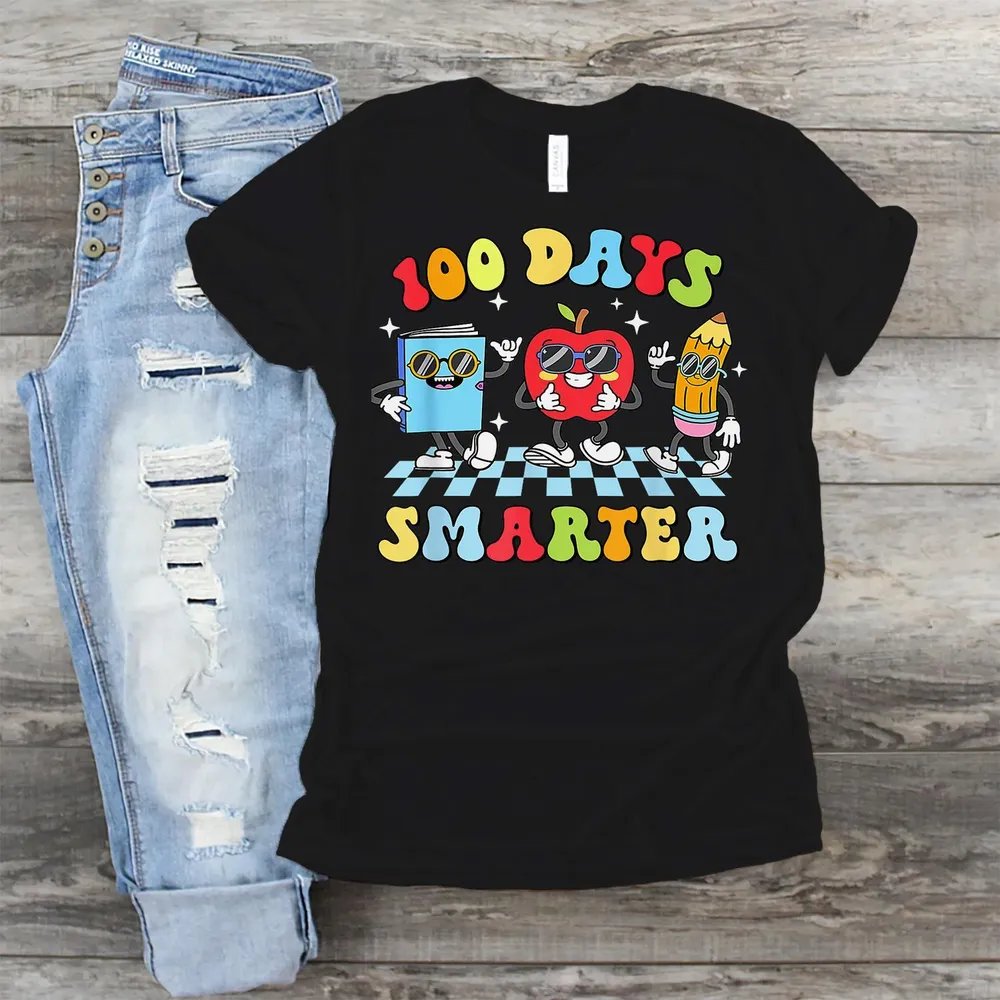 100 Days Smarter 100th Day Of School Groovy Teacher Boy Girl Shirt